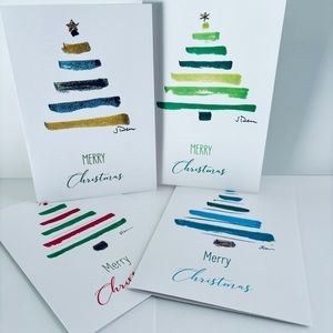 Set of 12 Christmas Tree Watercolor Christmas Cards